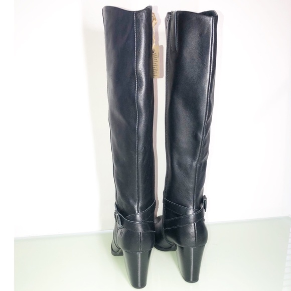 Born Black Leather Tall Riding Boots Buckles NWOB - Picture 4 of 13